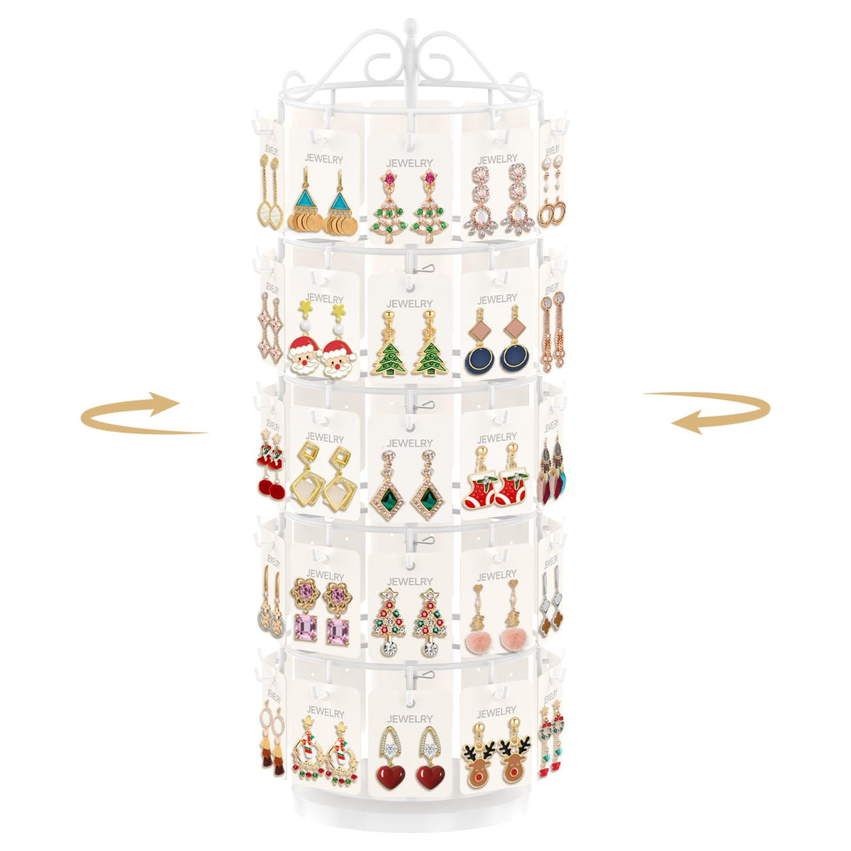 MODOWEY 360° Rotating Earring Cards Organizer Holder Stands, 64 Hooks Brown