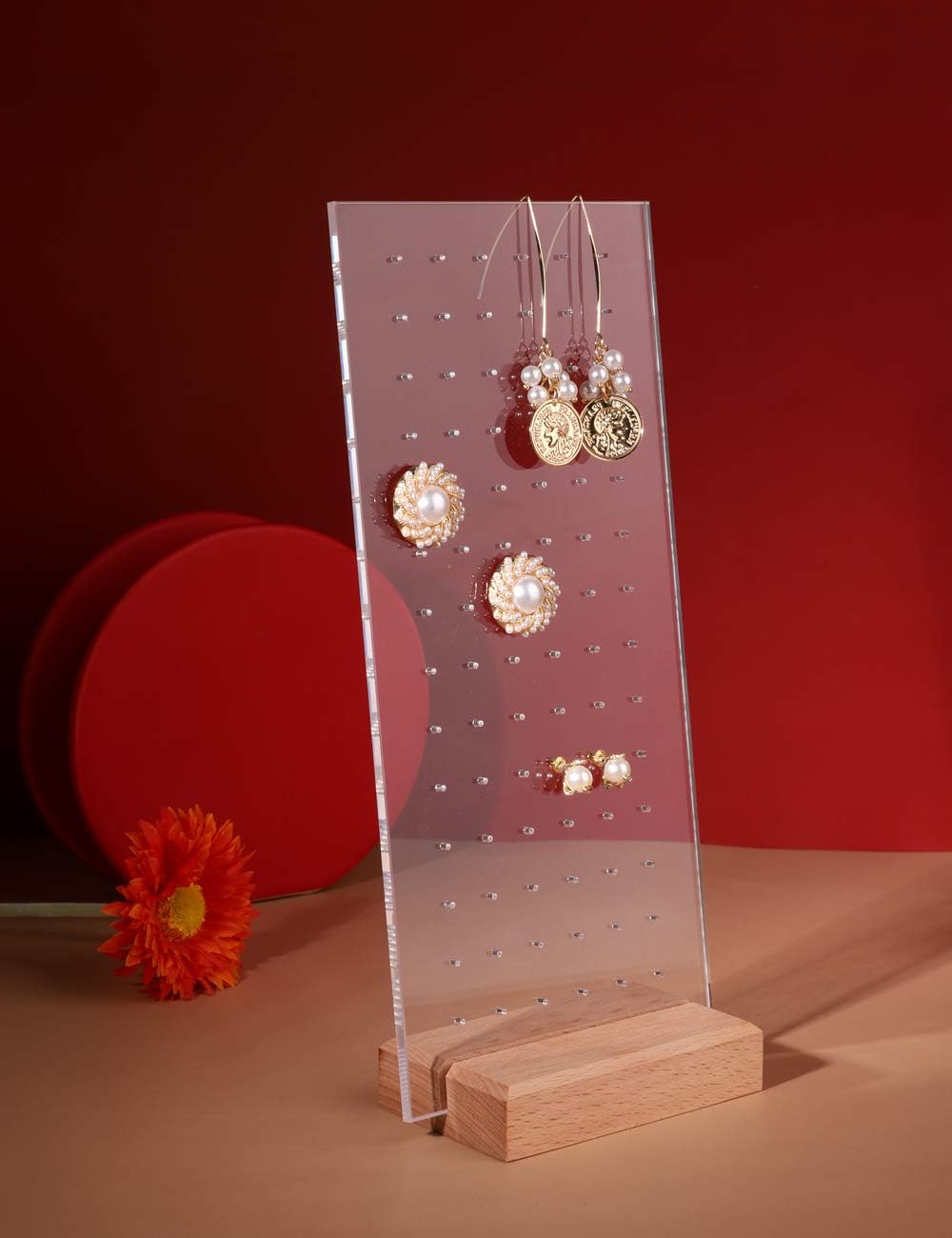 Beech earring display for selling jewelry, wooden earring holder for studs display, small jewelry studs display board for show【Wood stand with acrylic board-Beech】