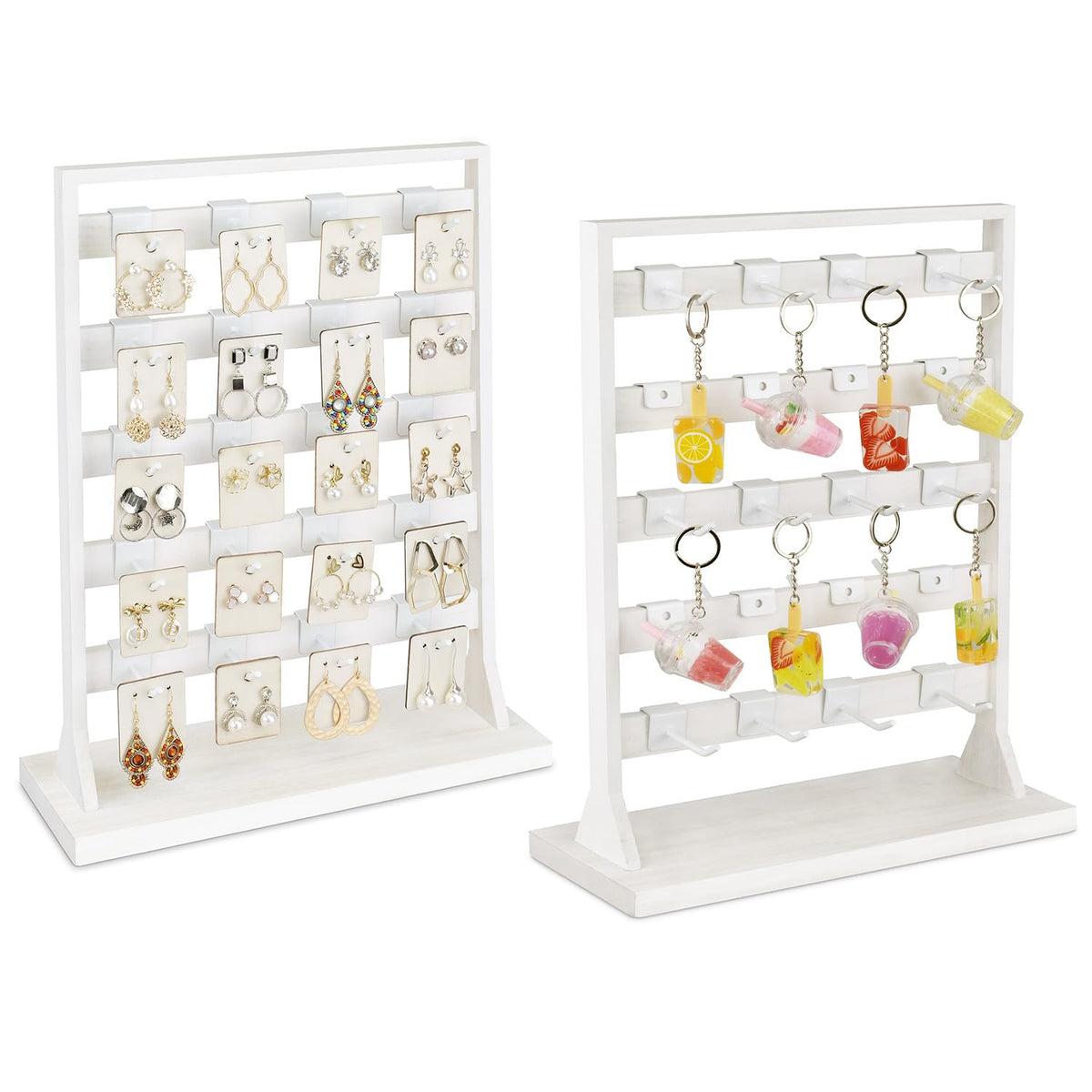 Ikee Design Wooden Jewelry Earring Display Rack, 20 Removable Metal Hooks