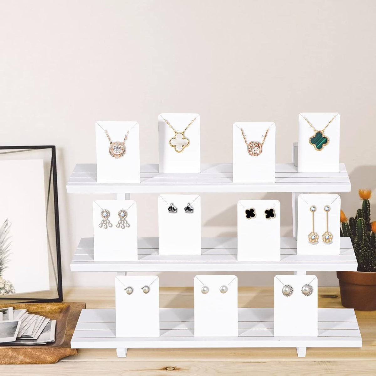 ZYP 3-Tier Wood Earring Display Stand for Selling,Portable Jewelry Display