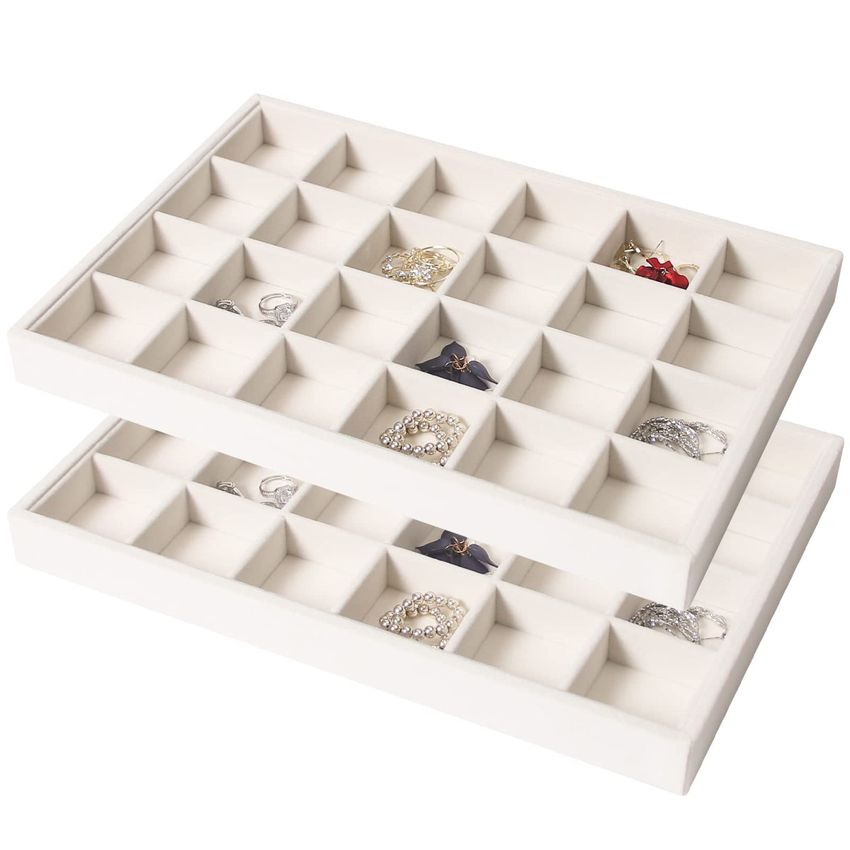 Coward 2PC Stackable Earring Tray Drawer Jewelry Holder Organizer Box Storage Earring Display Stand for Selling (beige(earring+earring))