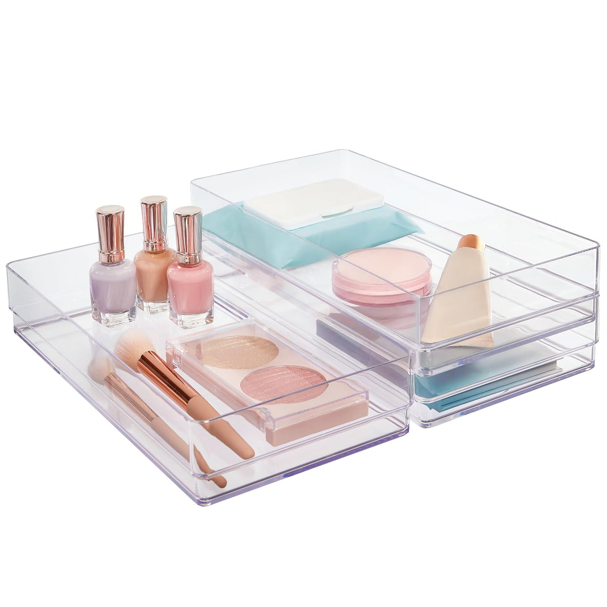 STORi SimpleSort 6-Piece Stackable Clear Drawer Organizer Set | 6" x 6" x 2" Square Trays | Small Makeup Vanity Storage Bins and Office Desk Drawer Dividers | Made in USA