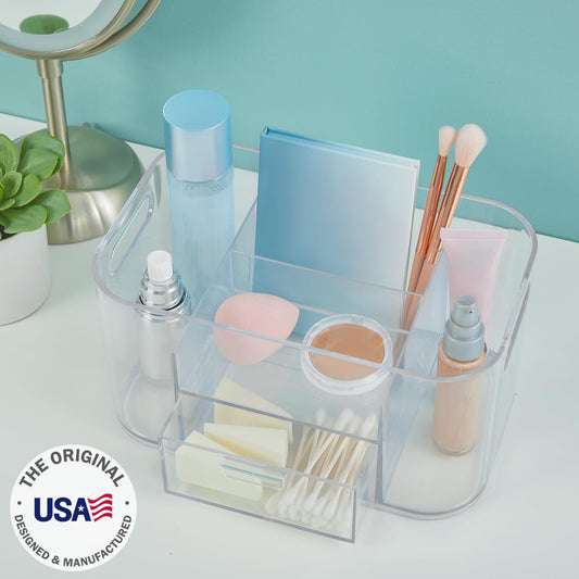 STORi Bliss Clear Makeup Organizer for Countertop, Divided Bathroom Organizer & Storage Drawer, Makeup Brush Holder, Cosmetic & Nail Polish Organizer, Made in USA