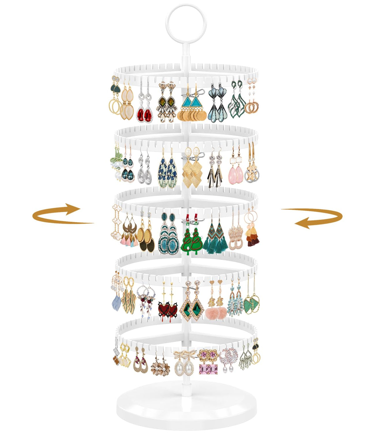 MODOWEY Rotating Earring Holder Organizer Adjustable Display, 6 Tiers Black