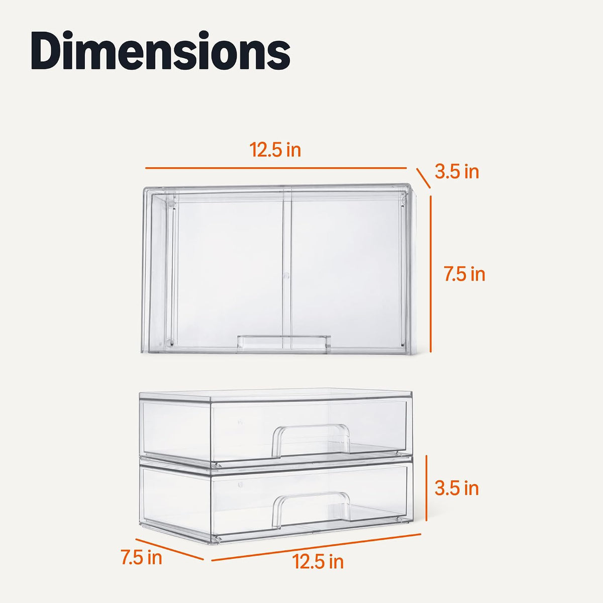 Amazon Basics Stackable Plastic Storage Makeup Organizer Drawers, Clear, 12.1" x 7.6" x 3.5", 2 Pack