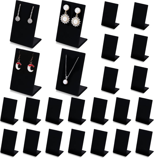 24Pcs Earring Holder Black Earring Display Stands L-shape Ear Organizer Dangling Earring Stands Necklace Pendant Jewelry Stand Showcase for Jewelry Shows Photography Prop 1.7x1.4x3”(Velvet)