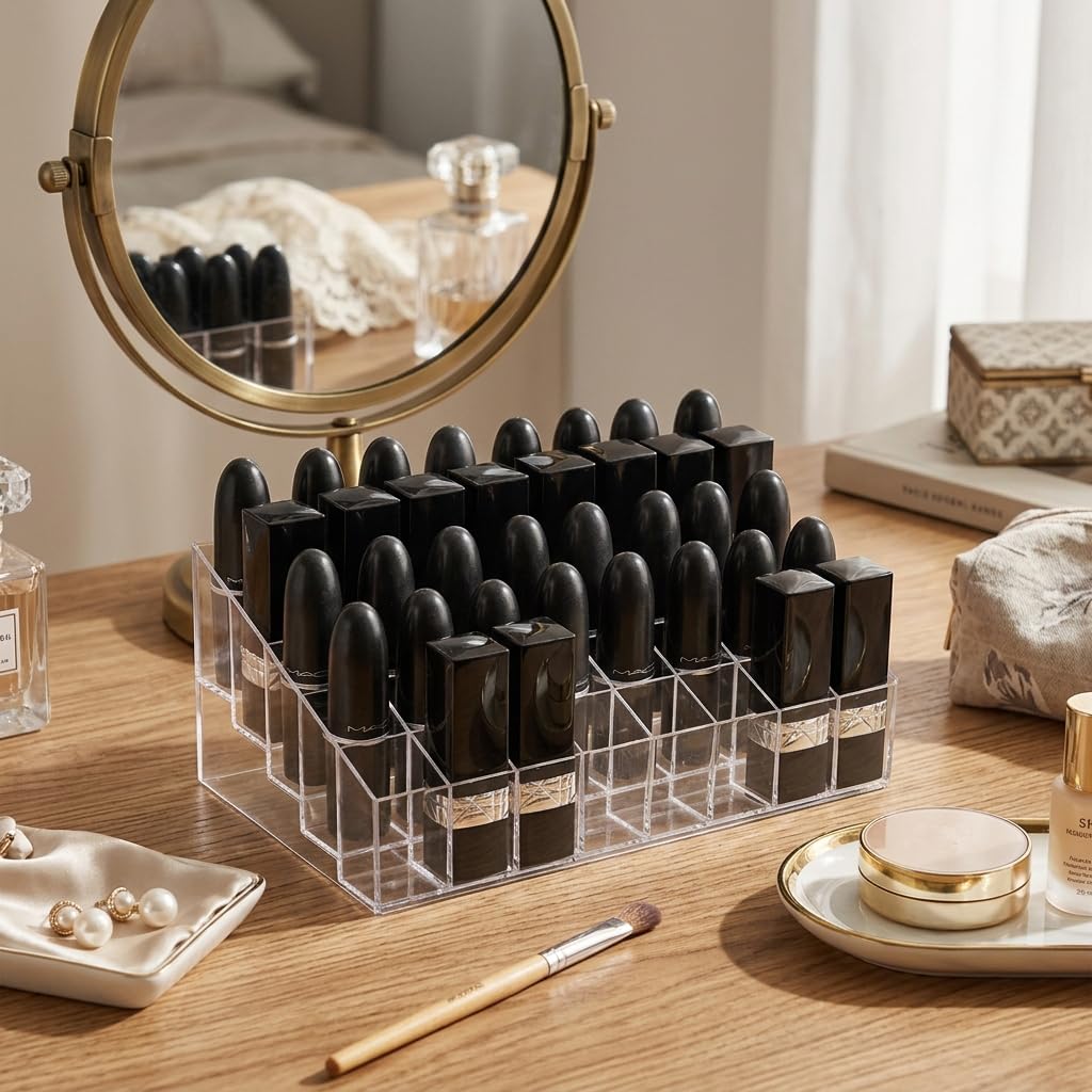 Hedume 2 Pack Lipstick & Makeup Organizer, 40 Slot Acrylic Cosmetic Display Case for Lipstick, Brushes, Bottles