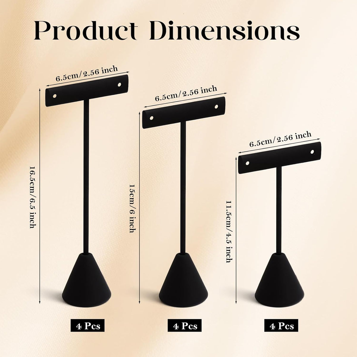 12 Pcs Black T-Bar Earring Display Stand with 3 different Heights, Metal Earring Holder with Stable Base and Velvet Cloth, for Countertop Selling Shows Stud Hoop
