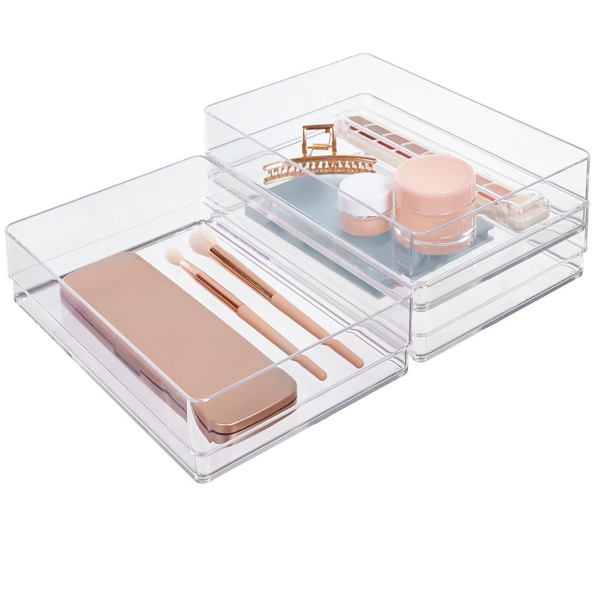 STORi SimpleSort 6-Piece Stackable Clear Drawer Organizer Set | 6" x 6" x 2" Square Trays | Small Makeup Vanity Storage Bins and Office Desk Drawer Dividers | Made in USA