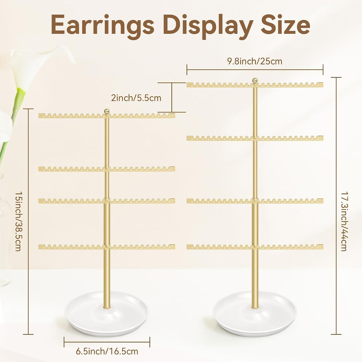 4-Tier Earring Holder Organizer Stand，Stud Earring Organizers and Storage with Ring Tray, Adjustable Earring Rack Jewelry Display Tree, 96 Holes and 88 Grooves for Earrings for Women Girls
