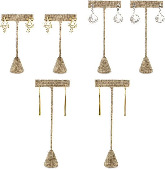 Ikee Design 6Pcs Set Earring Stand Display 3 sizes Ht., Natural Linen