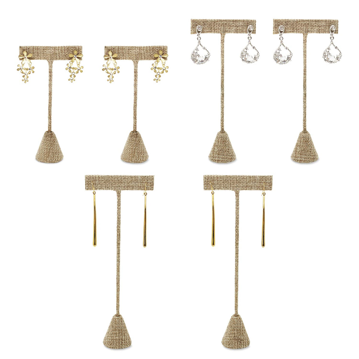 Ikee Design 6Pcs Set Earring Stand Display 3 sizes Ht., Natural Linen