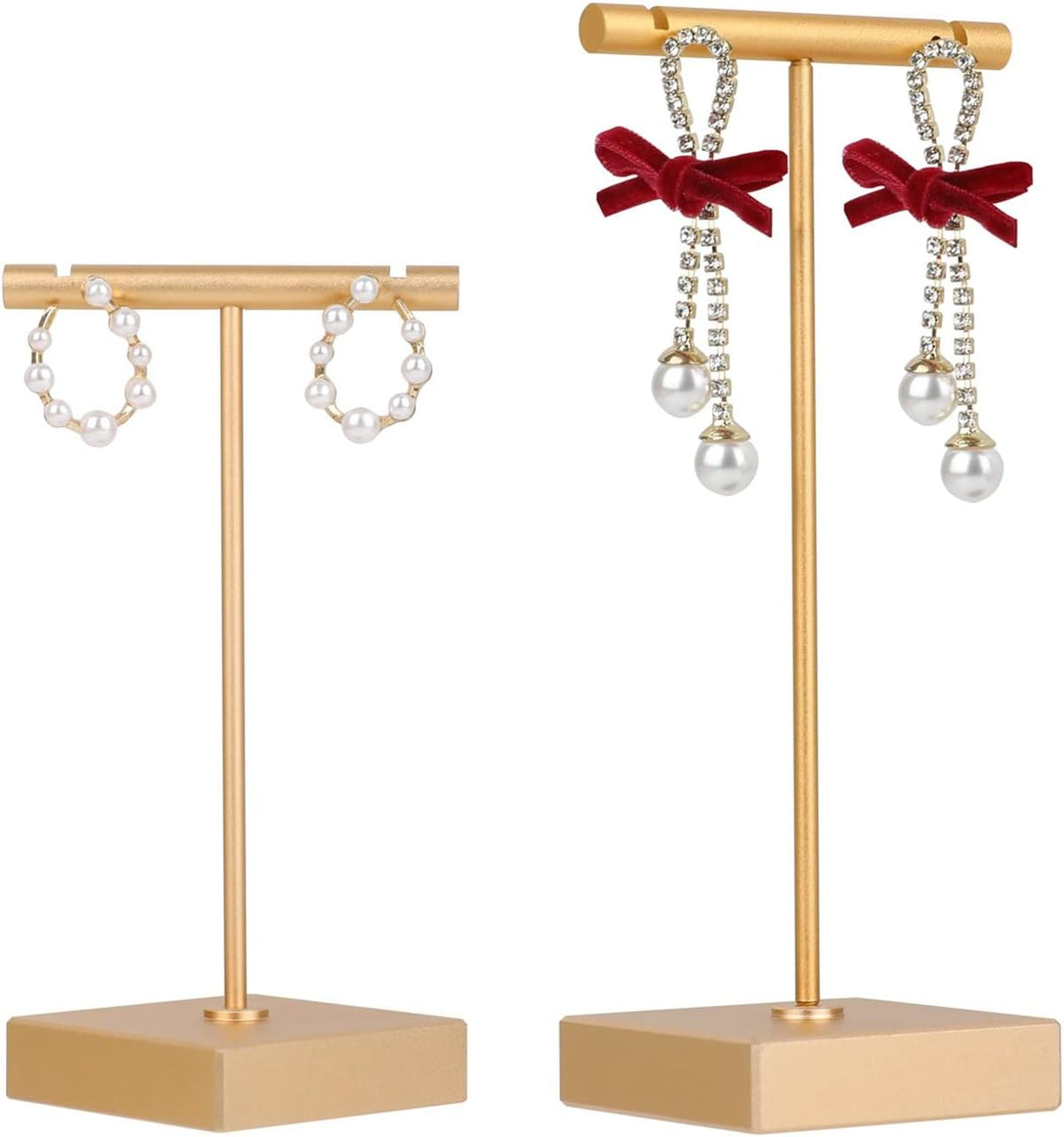 6pcs Gold Earring display T bar stand for selling, Metal Jewelry earring holder, Small Earring Display Holder, Cute Jewelry photography props for Show【Gold-Hexagon Base 6pcs】