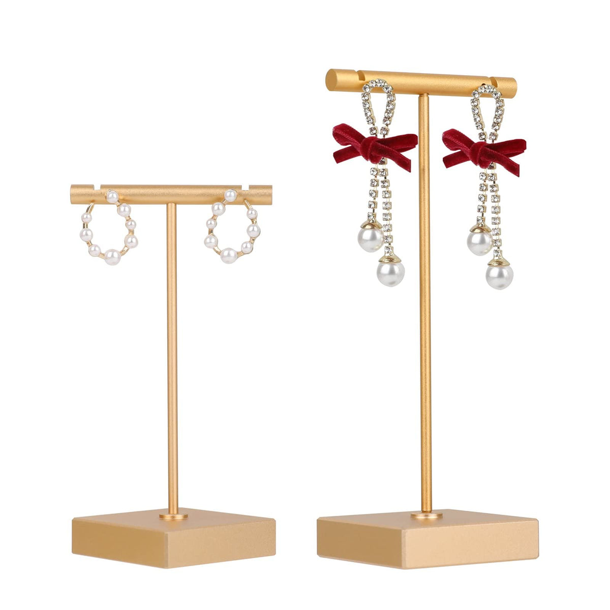 6pcs Gold Earring display T bar stand for selling, Metal Jewelry earring holder, Small Earring Display Holder, Cute Jewelry photography props for Show【Gold-Round Base 6pcs】