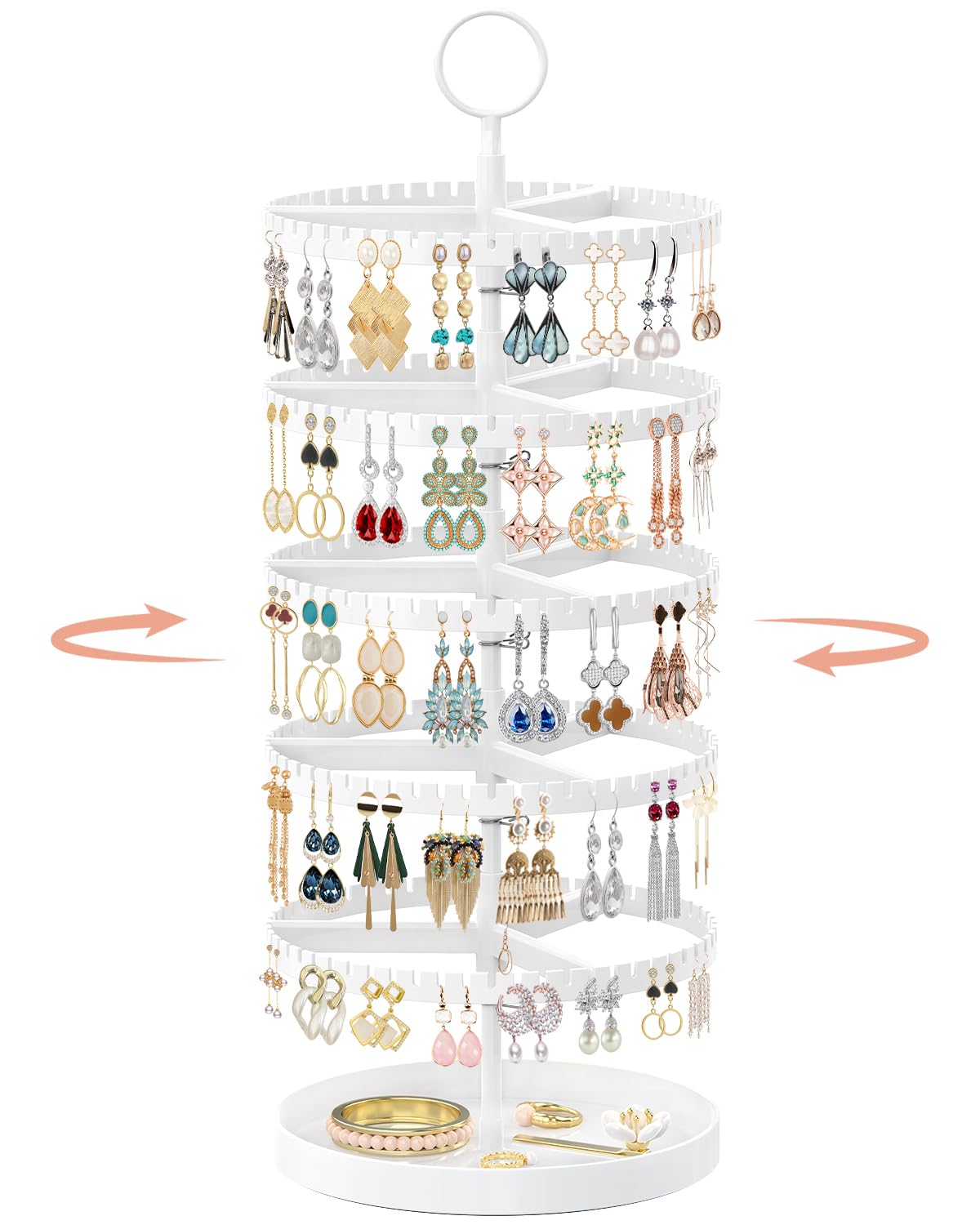iDavosic.ly 6 Tier Rotating Earring Holder Organizer, Metal Tray, Black