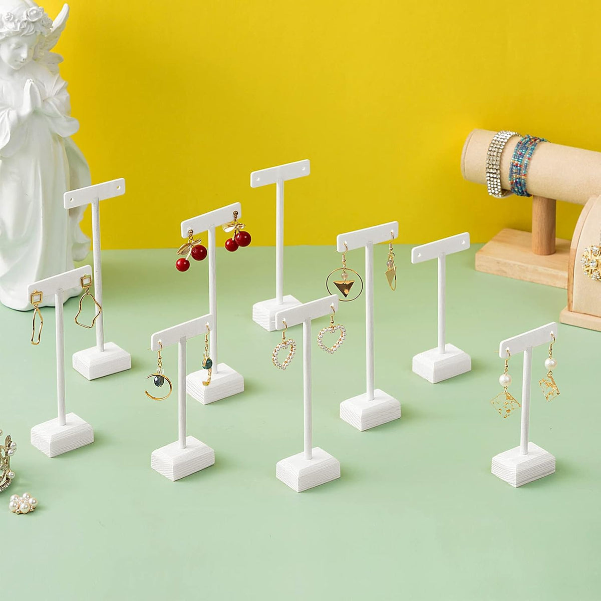 Marsui Earring Display Stands for Selling Set Wooden T Bar Jewelry Display Stand Holder for Necklaces Bracelet Showroom Trade