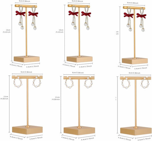 6pcs Gold Earring display T bar stand for selling, Metal Jewelry earring holder, Small Earring Display Holder, Cute Jewelry photography props for Show【Gold-Square Base 6pcs】