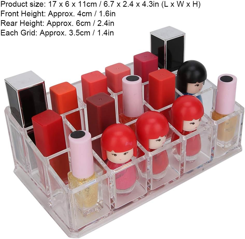 Cosmetic Makeup Organizer, Polished Surface Acrylic Lipstick Holder 16 Grid Large Capacity Save Space for Nail Polish for Lipsticks
