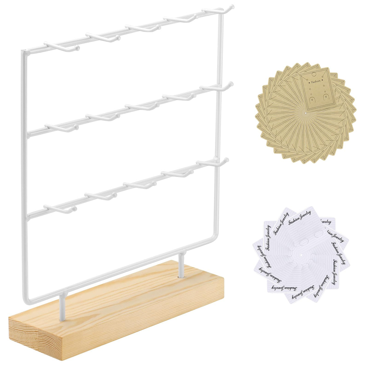 Earring Display Stands for Selling, 3 Tier 15 Hooks Wood Jewelry Organizer