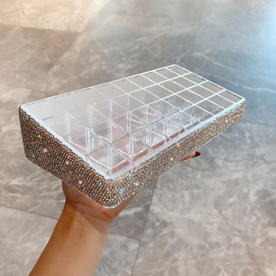 Acrylic Lipstick Organizer, Silver, 36-Slot Desktop Storage Rack