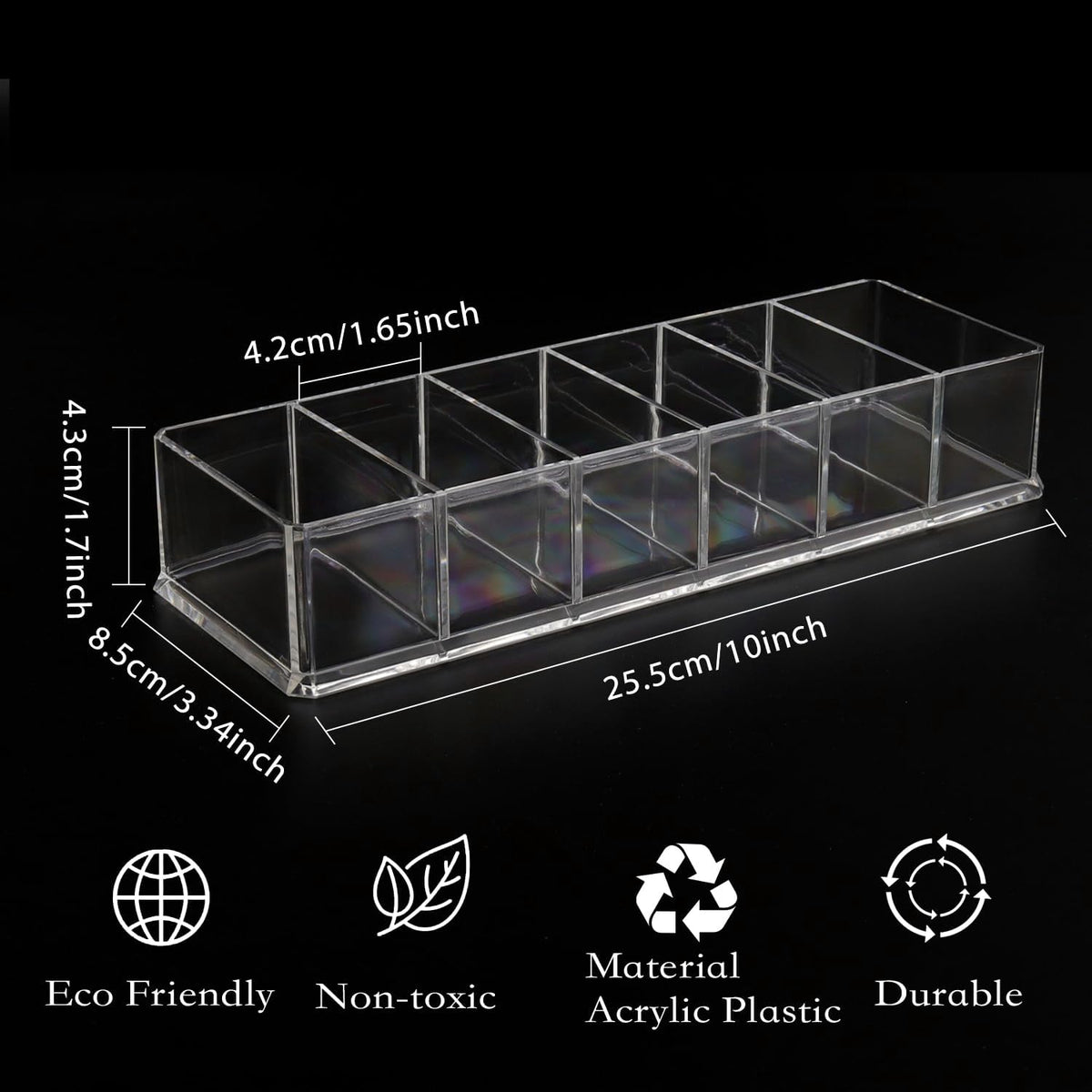 Nsmykhg 4 Pack Clear Acrylic Makeup Compact Organizer - 6 Slots Vanity Organizer for Eyeshadow Palette, Lipstick & Cosmetics, Drawer Makeup Organizer Holder (10 x 3.5 x 1.9 inches)