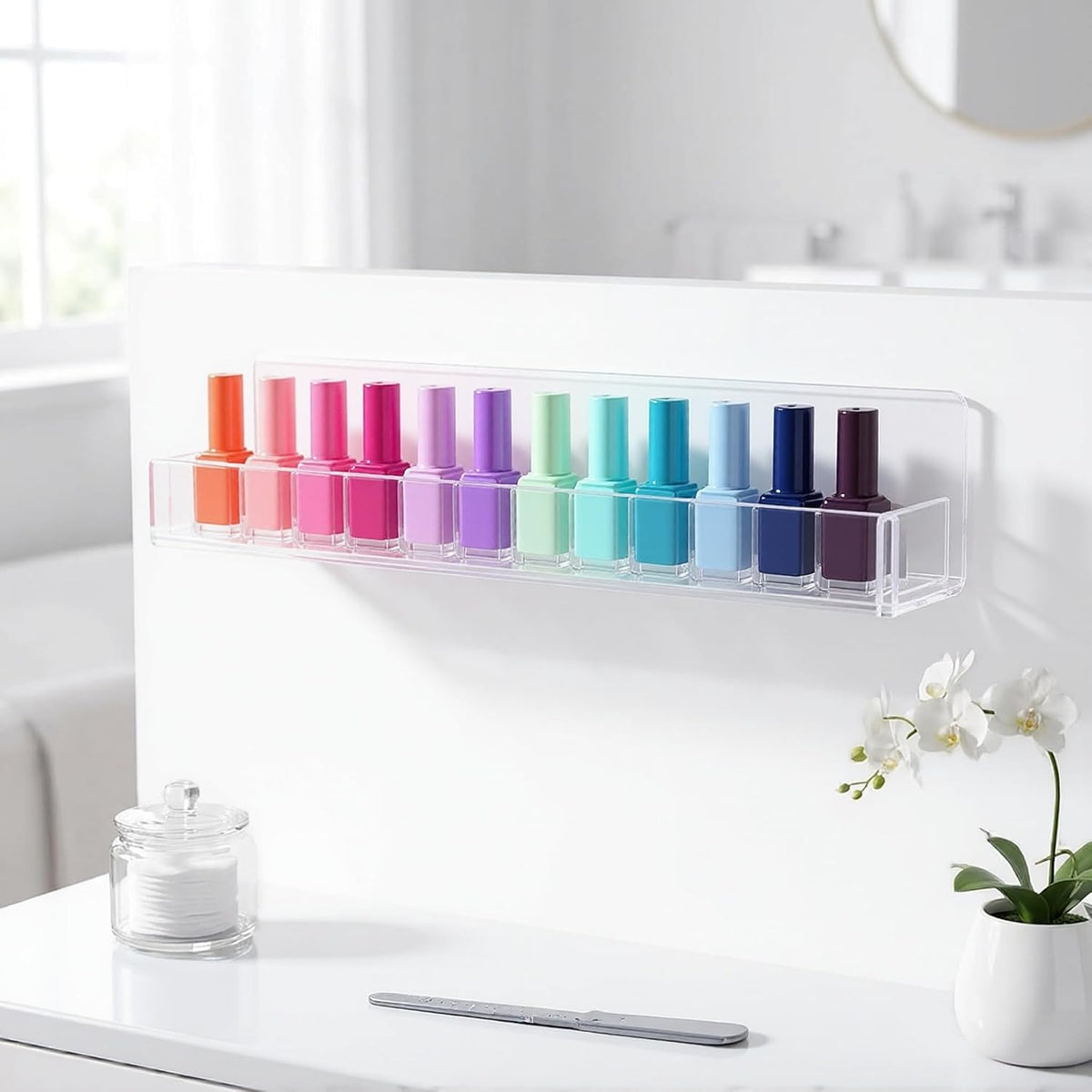 6-Pack Acrylic Nail Polish Wall Rack, 15 Inch Clear Nail Shelves