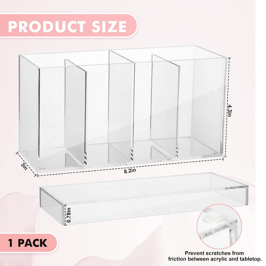 1 Pack 4 Compartment Acrylic Makeup Organizer with Lid Lash Cart Organizer