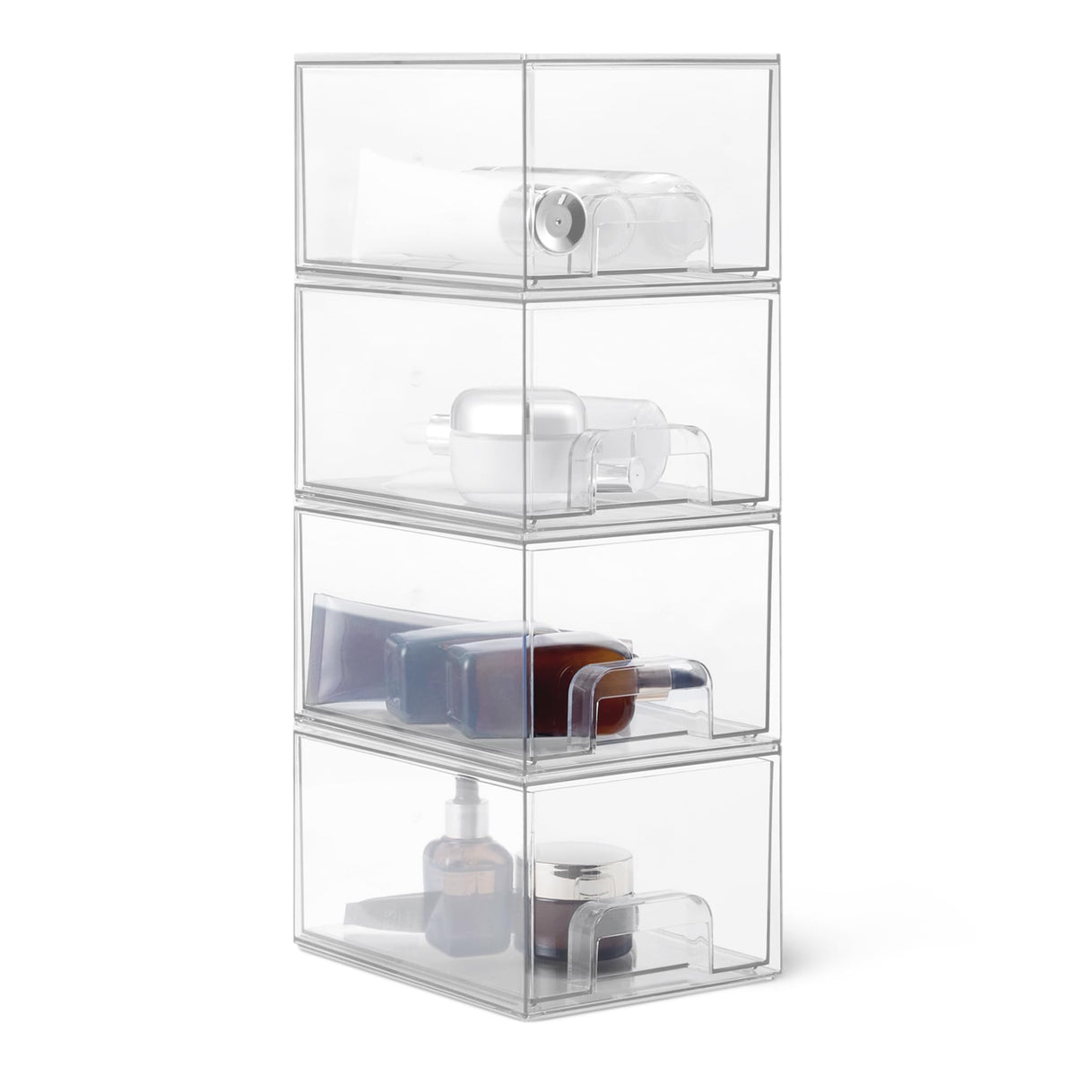 Amazon Basics Stackable Plastic Storage Makeup Organizer Drawers, Clear, 12.1" x 7.6" x 3.5", 2 Pack
