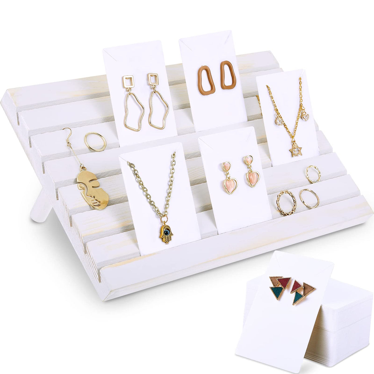 Blulu 31 Pack Wooden Earring Display Stand 7 Slot