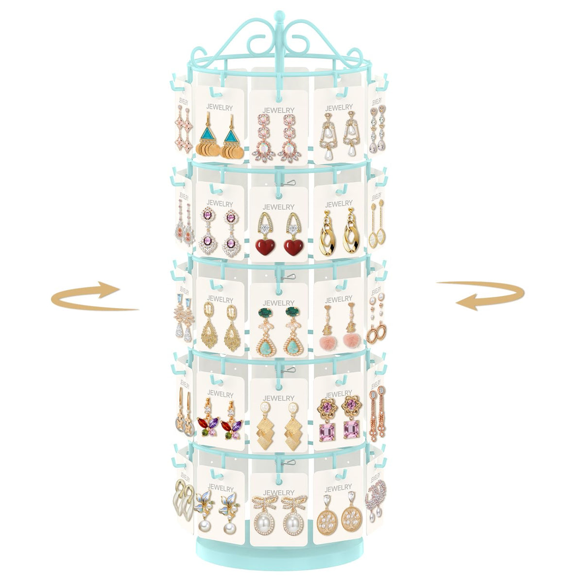 MODOWEY 360° Rotating Earring Cards Organizer Holder Stands, 64 Hooks Brown