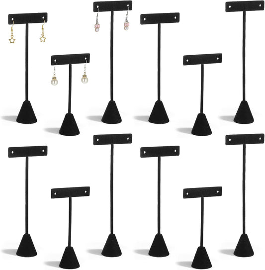 12 Pcs 3 Sizes Earring T Stand Display,Black Velvet Earrings Holder 4.5/6/6.7 Inch Metal Earring Display Storage Rack No Assembly for Jewelry Storage Selling Show