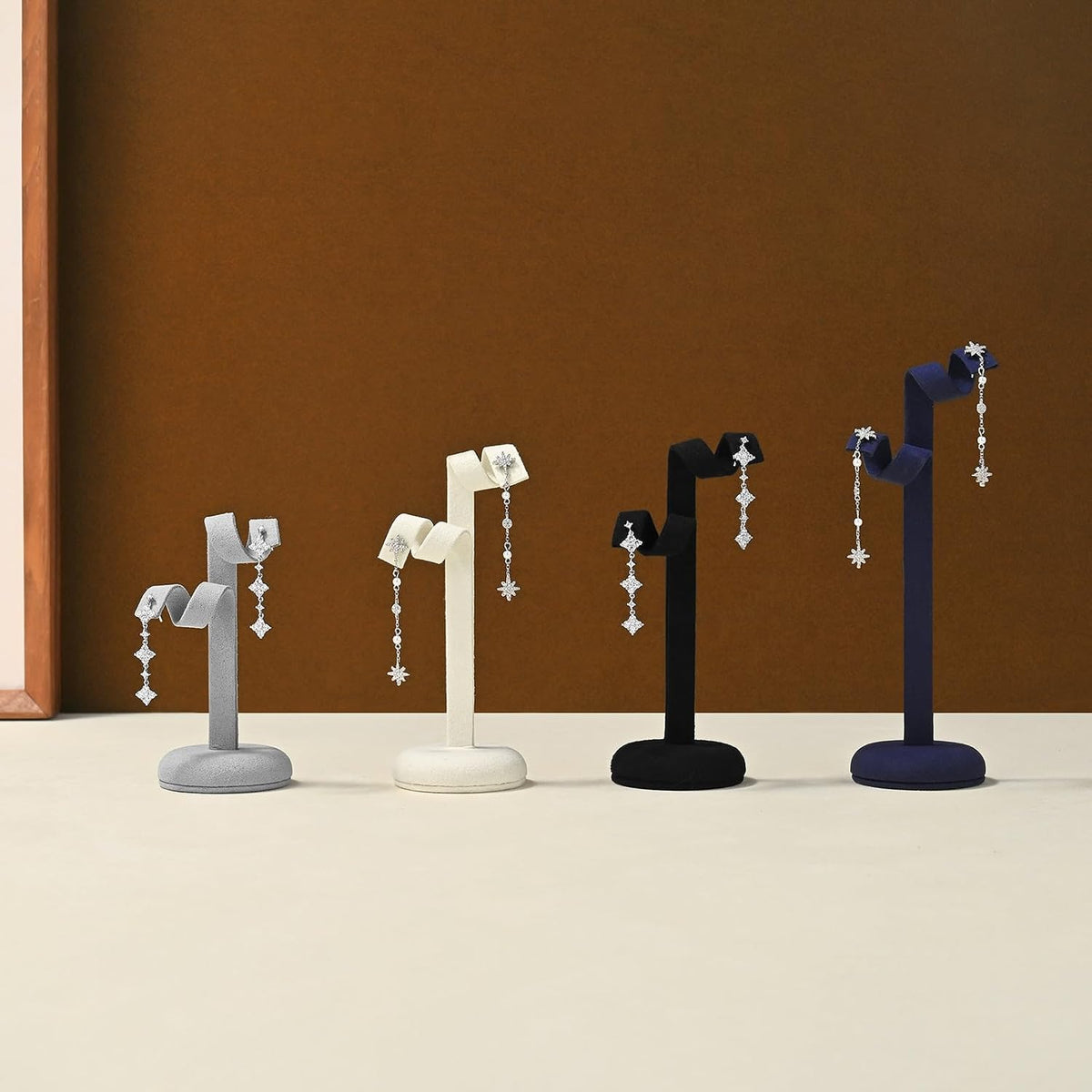 Beige Microfiber Earring Stand Set of 3