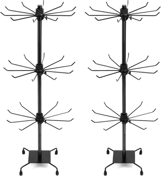 QWORK 3-Tier Rotating Metal Jewelry Display Stand – 2 Sets Adjustable Tabletop Holder for Necklace, Earring & Key Ring