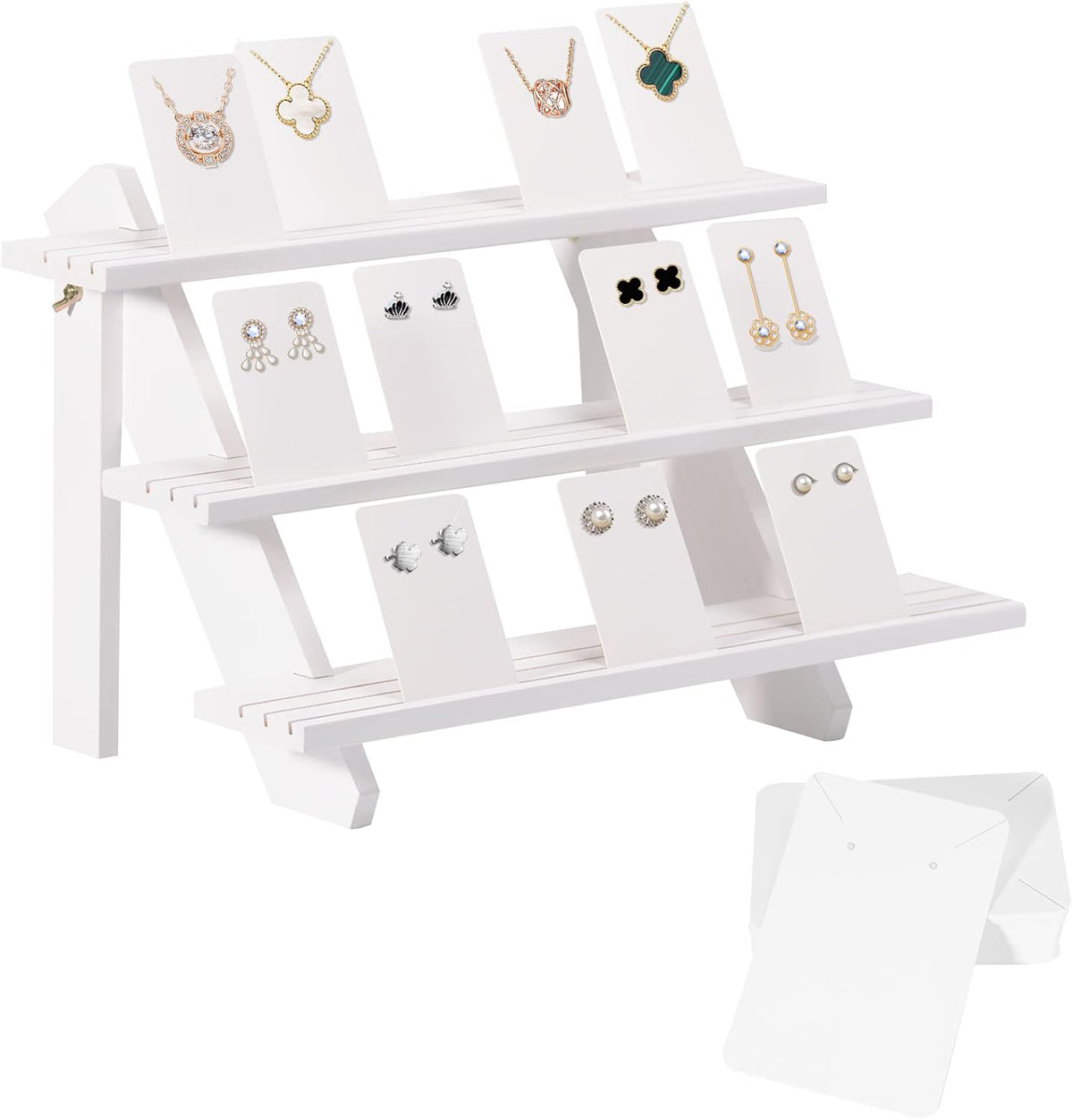 ZYP 3-Tier Wood Earring Display Stand for Selling,Portable Jewelry Display
