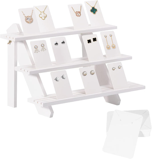 ZYP 3-Tier Wood Earring Display Stand for Selling,Portable Jewelry Display
