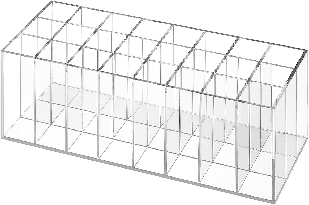 SEWACC Acrylic Lipstick Holder 24 Grids Clear Lipgloss Lipstick Organizer And Storage Display Case for Lip Gloss Tubes Eyebrow Pencil Perfume Sample Mascara