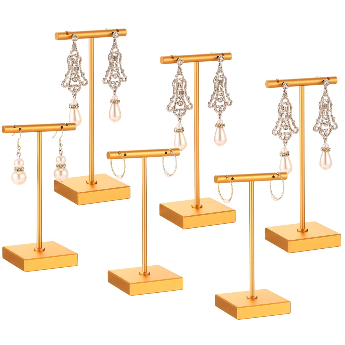 Kigeli 6 Pcs Metal Bar T Earring Display Stand, Gold