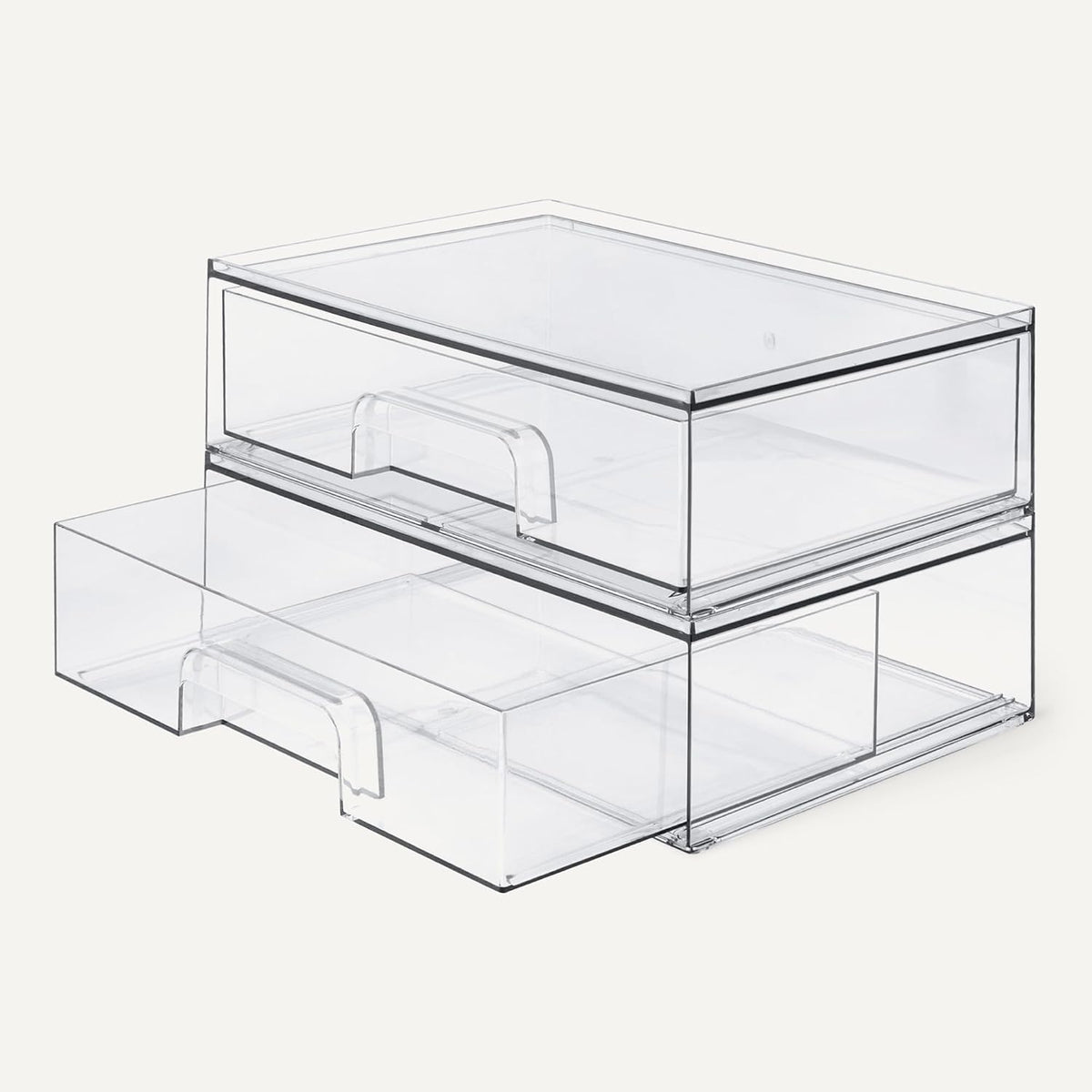 Amazon Basics Stackable Plastic Storage Makeup Organizer Drawers, Clear, 12.1" x 7.6" x 3.5", 2 Pack
