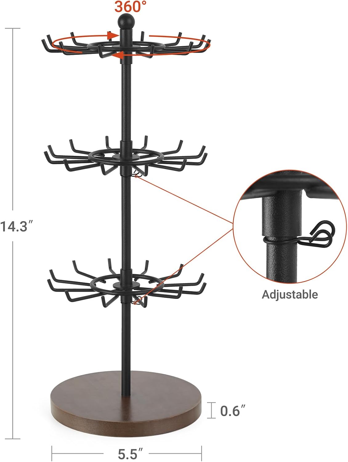 Mkono 3-Tier Bracelet Display Holder Brown Rotating Jewelry Organizer Stand