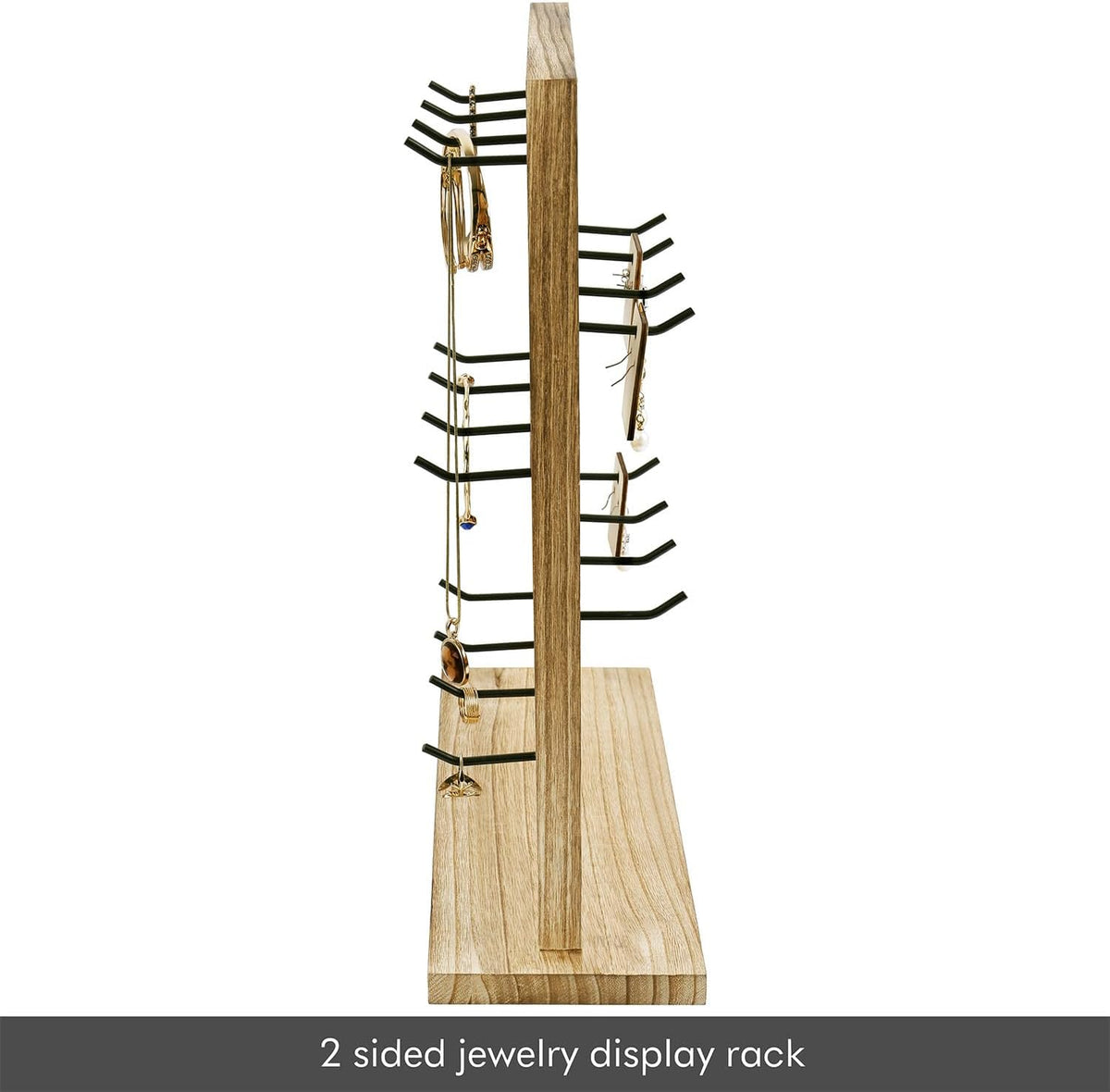 Ikee Design Wooden Jewelry Earring Display Rack, 20 Removable Metal Hooks