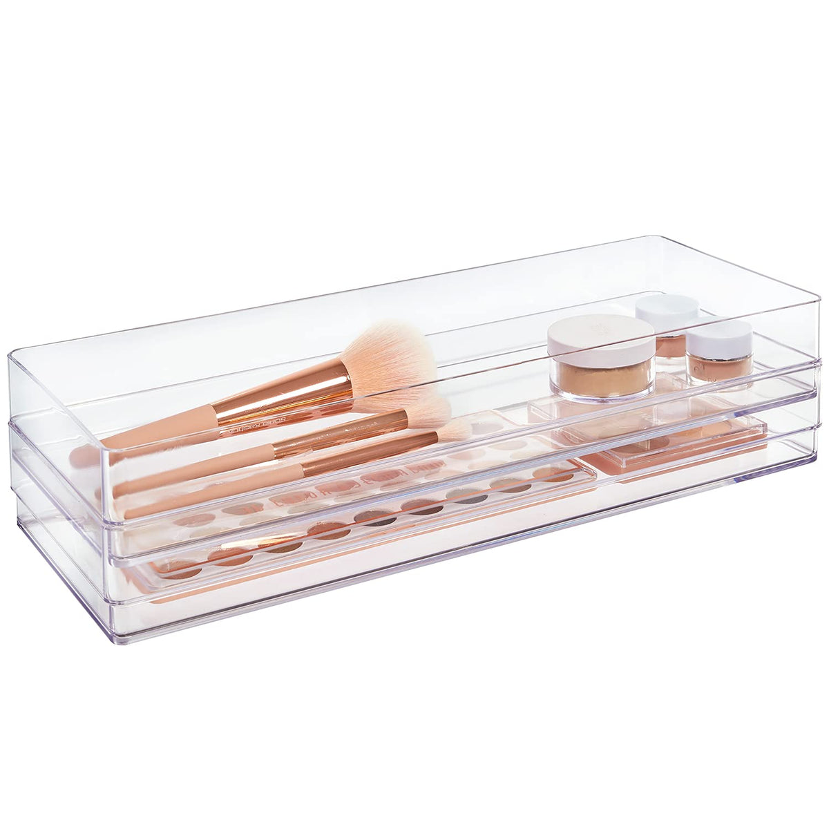STORi SimpleSort 6-Piece Stackable Clear Drawer Organizer Set | 6" x 6" x 2" Square Trays | Small Makeup Vanity Storage Bins and Office Desk Drawer Dividers | Made in USA