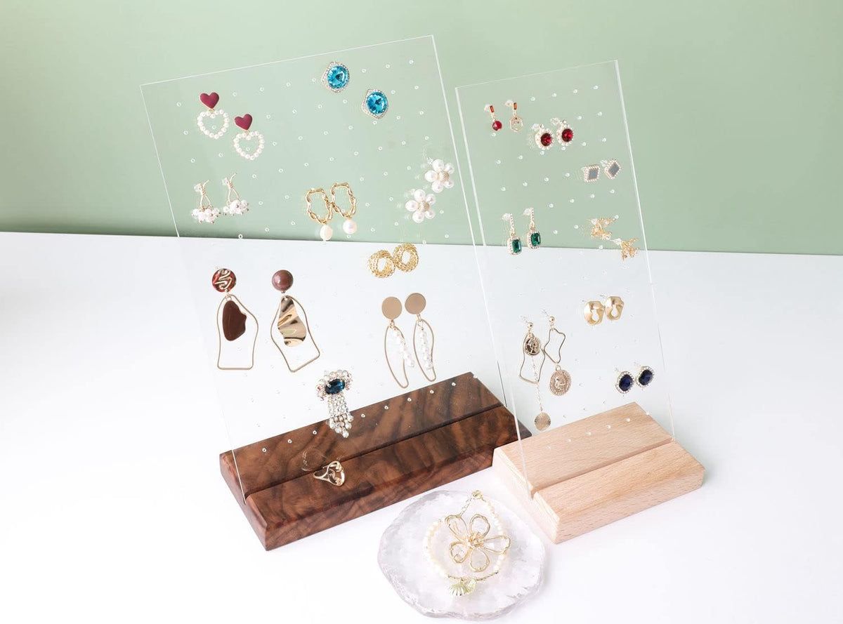 Beech earring display for selling jewelry, wooden earring holder for studs display, small jewelry studs display board for show【Wood stand with acrylic board-Beech】