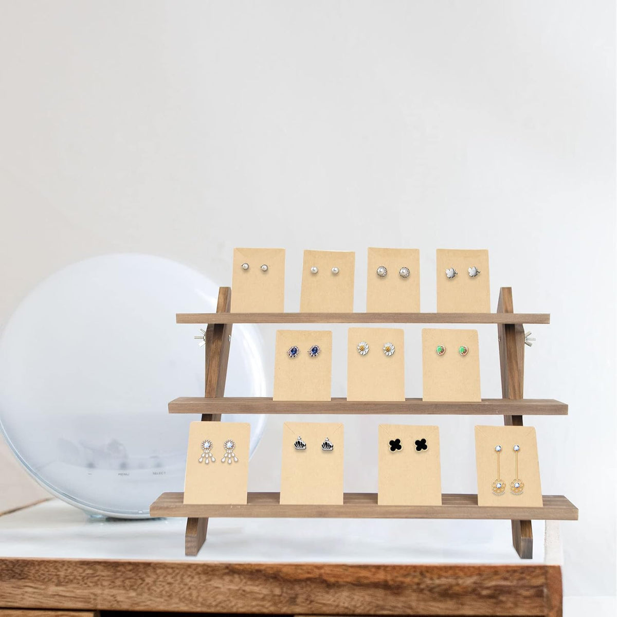 ZYP 3-Tier Wood Earring Display Stand for Selling,Portable Jewelry Display