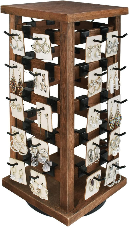 Ikee Design 5 Tiers Wood Rotating Jewelry Earring Display 42 Hooks