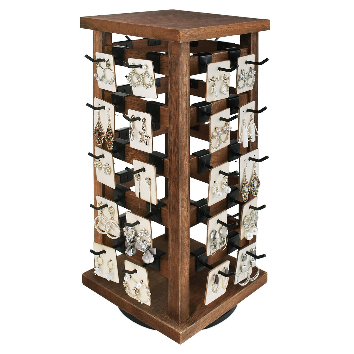 Ikee Design 5 Tiers Wood Rotating Jewelry Earring Display 42 Hooks