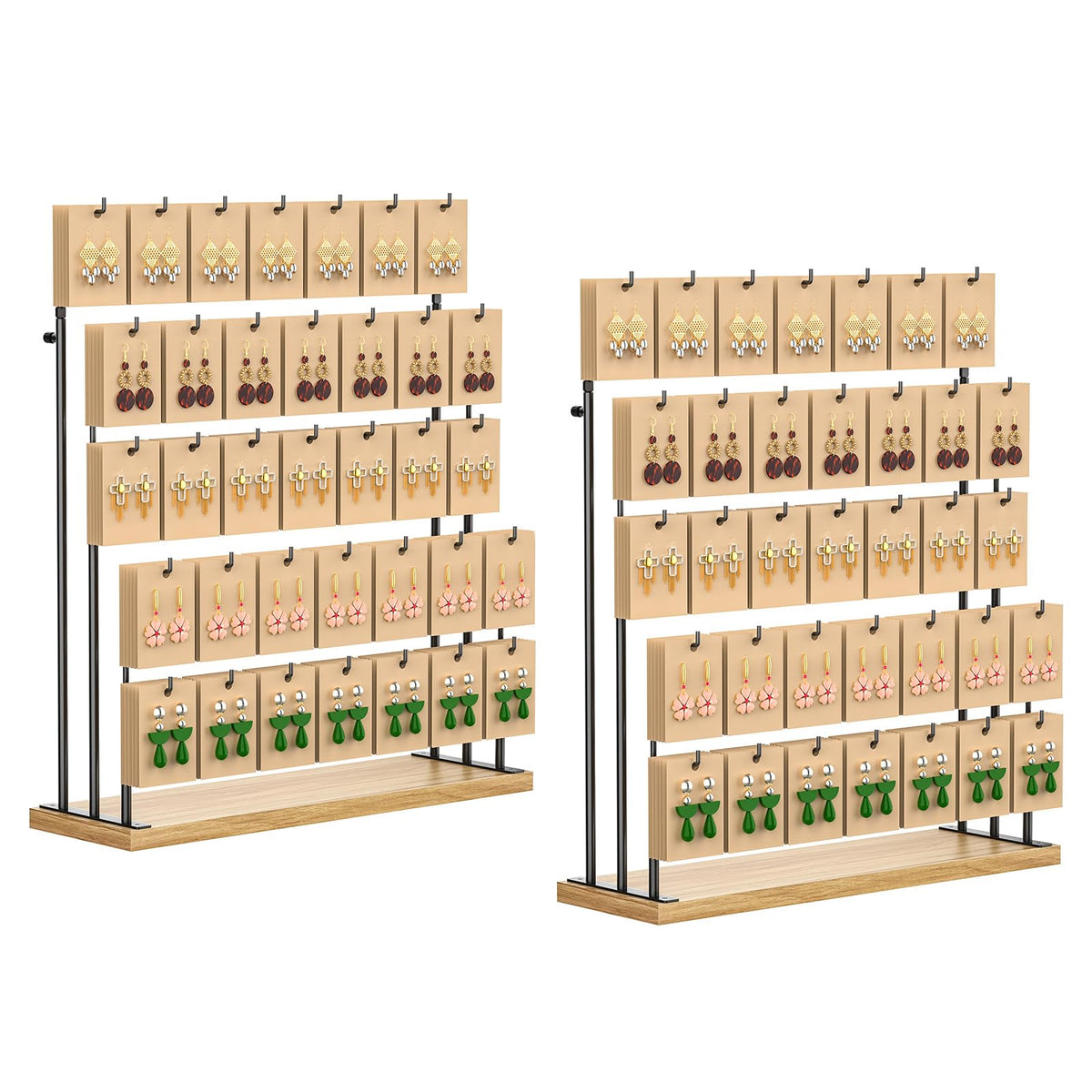 ORLESS Jewelry Display for Vendors,35 Hooks Earring Display Stand for Selling, Necklace Display Holder for Selling, Earring Cards Organizer for Bracelets, Rings, Jewelry Towers, Original Wood