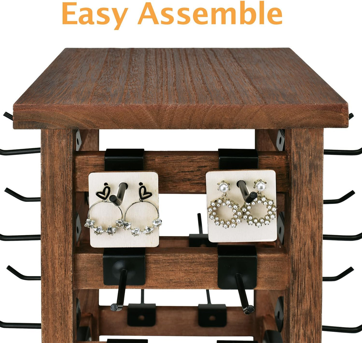 Ikee Design 5 Tiers Wood Rotating Jewelry Earring Display 42 Hooks
