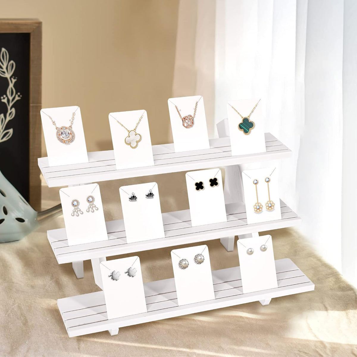 ZYP 3-Tier Wood Earring Display Stand for Selling,Portable Jewelry Display