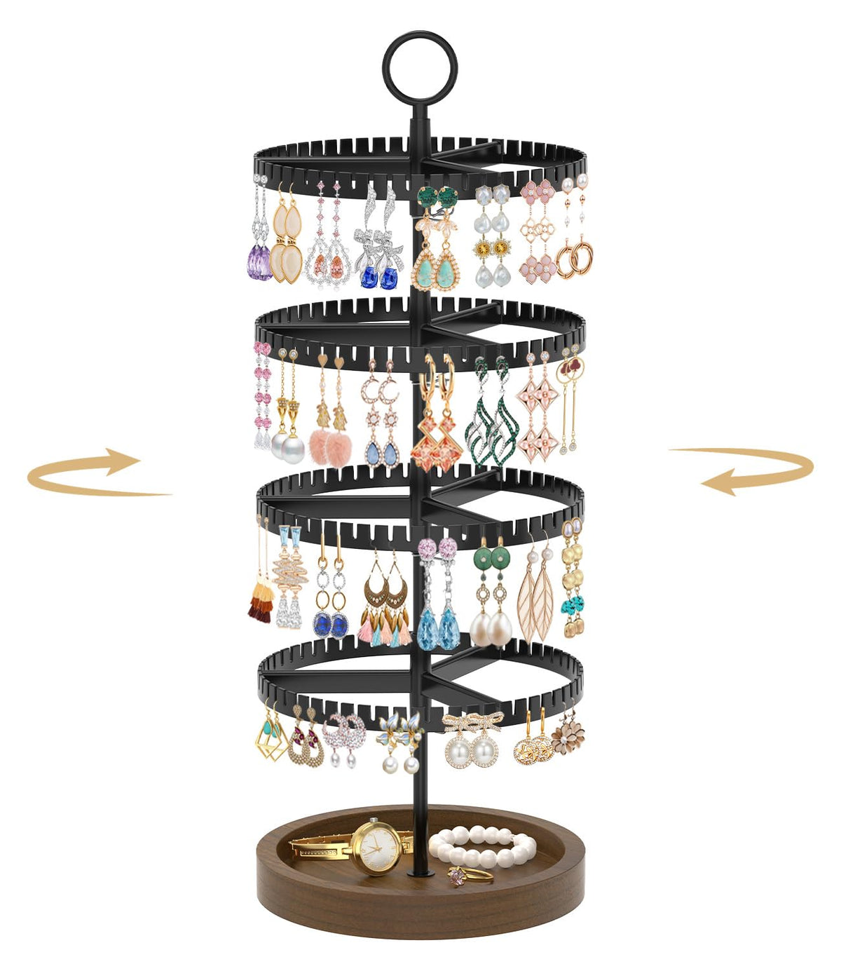 MODOWEY Rotating Earring Holder Organizer Tree Display Stand, 6 Tiers Black