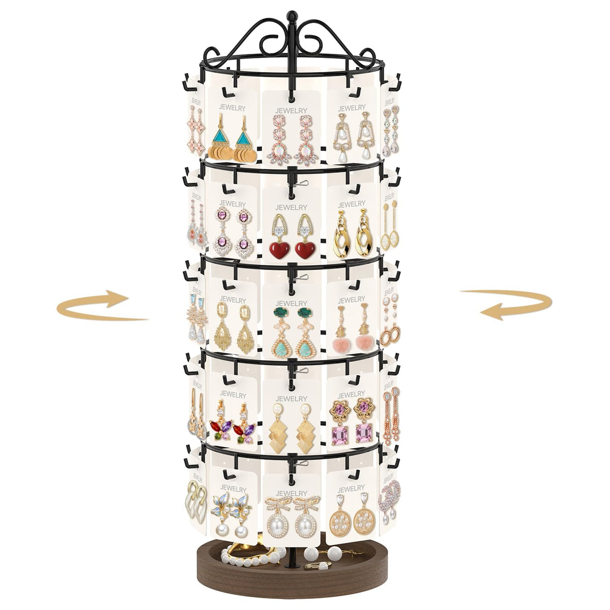 MODOWEY 360° Rotating Earring Cards Organizer Holder Stands, 64 Hooks Brown